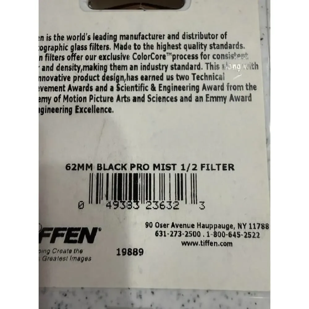 Tiffen 62mm Black Pro-Mist 1/2 Filter Special Effects Diffusion 62BPM12 New